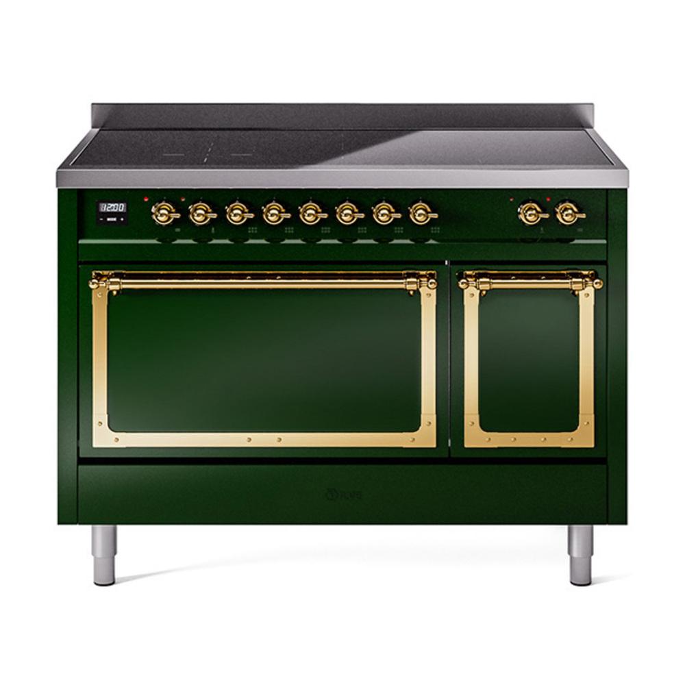 Ilve UNI486QNMPEGG Ilve Uni486Qnmpegg Nostalgie Ii Noblesse 48" Induction Range (Solid Door, Emerald Green, Brass)