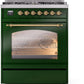 Ilve UP30NMPEGG Nostalgie Ii 30 Inch Dual Fuel Natural Gas Freestanding Range In Emerald Green With Brass Trim