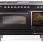 Ilve UP48FSNMPBKCLP Nostalgie Ii 48 Inch Dual Fuel Liquid Propane Freestanding Range In Glossy Black With Chrome Trim