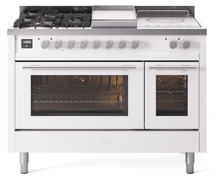 Ilve UP48FSWMPWHLP Professional Plus Ii 48 Inch Dual Fuel Liquid Propane Freestanding Range In White With Trim