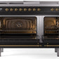 Ilve UP48FSNMPBKGLP Nostalgie Ii 48 Inch Dual Fuel Liquid Propane Freestanding Range In Glossy Black With Brass Trim