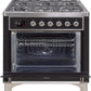 Ilve UM09FDNS3BKC Majestic Ii 36 Inch Dual Fuel Natural Gas Freestanding Range In Glossy Black With Chrome Trim