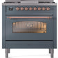 Ilve UP36FNMPBGPLP Nostalgie Ii 36 Inch Dual Fuel Liquid Propane Freestanding Range In Blue Grey With Copper Trim