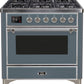 Ilve UM09FDNS3BGC Majestic Ii 36 Inch Dual Fuel Natural Gas Freestanding Range In Blue Grey With Chrome Trim