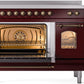 Ilve UPI486NMPBUB Nostalgie Ii 48 Inch Electric Freestanding Range In Burgundy With Bronze Trim