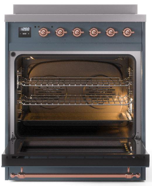 Ilve UPI304NMPBGP Nostalgie Ii 30 Inch Electric Freestanding Range In Blue Grey With Copper Trim