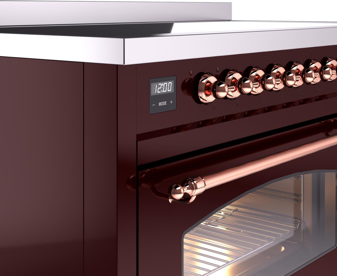 Ilve UPI486NMPBUP Nostalgie Ii 48 Inch Electric Freestanding Range In Burgundy With Copper Trim