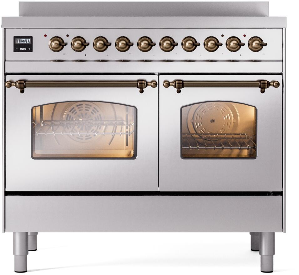 Ilve UPDI406NMPSSB Nostalgie Ii 40 Inch Electric Freestanding Range In Stainless Steel With Bronze Trim