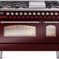 Ilve UP48FNMPBUCLP Nostalgie Ii 48 Inch Dual Fuel Liquid Propane Freestanding Range In Burgundy With Chrome Trim