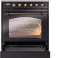 Ilve UPI304NMPBKB Nostalgie Ii 30 Inch Electric Freestanding Range In Glossy Black With Bronze Trim