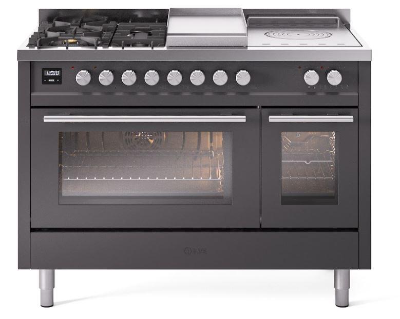 Ilve UP48FSWMPMG Professional Plus Ii 48 Inch Dual Fuel Natural Gas Freestanding Range In Matte Graphite With Trim