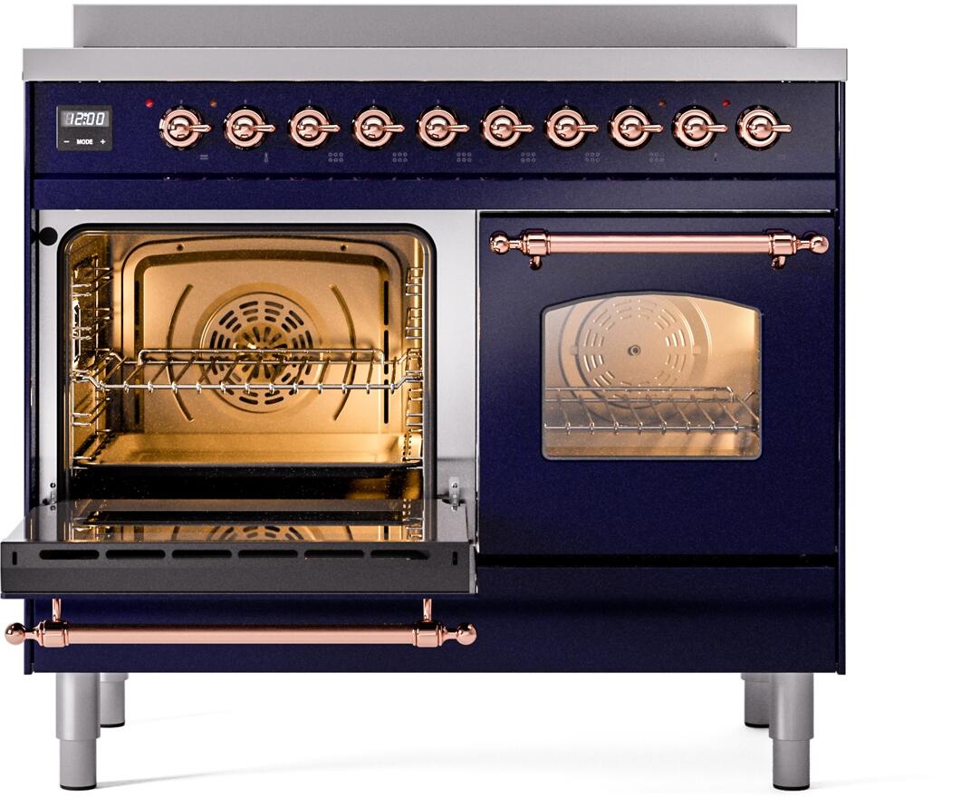 Ilve UPDI406NMPMBP Nostalgie Ii 40 Inch Electric Freestanding Range In Blue With Copper Trim