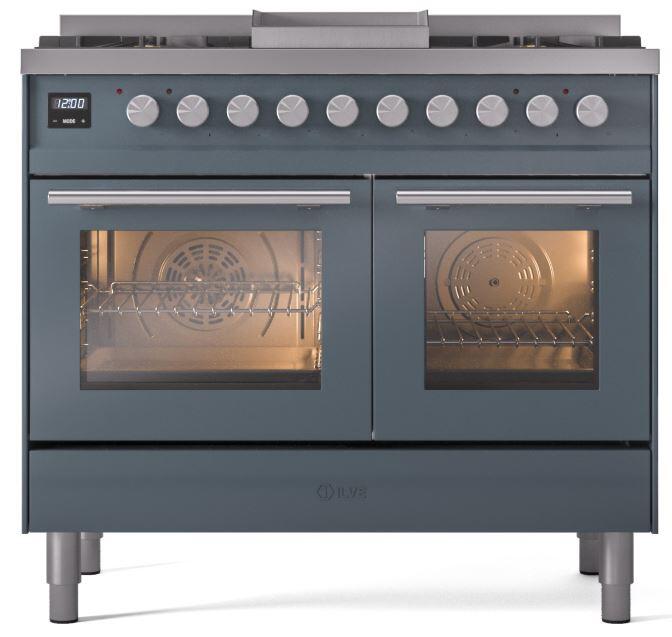 Ilve UPD40FWMPBG Professional Plus Ii 40 Inch Dual Fuel Natural Gas Freestanding Range In Blue Grey With Trim