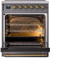 Ilve UPI304NMPMGG Nostalgie Ii 30 Inch Electric Freestanding Range In Matte Graphite With Brass Trim