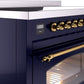 Ilve UPI486NMPMBG Nostalgie Ii 48 Inch Electric Freestanding Range In Blue With Brass Trim