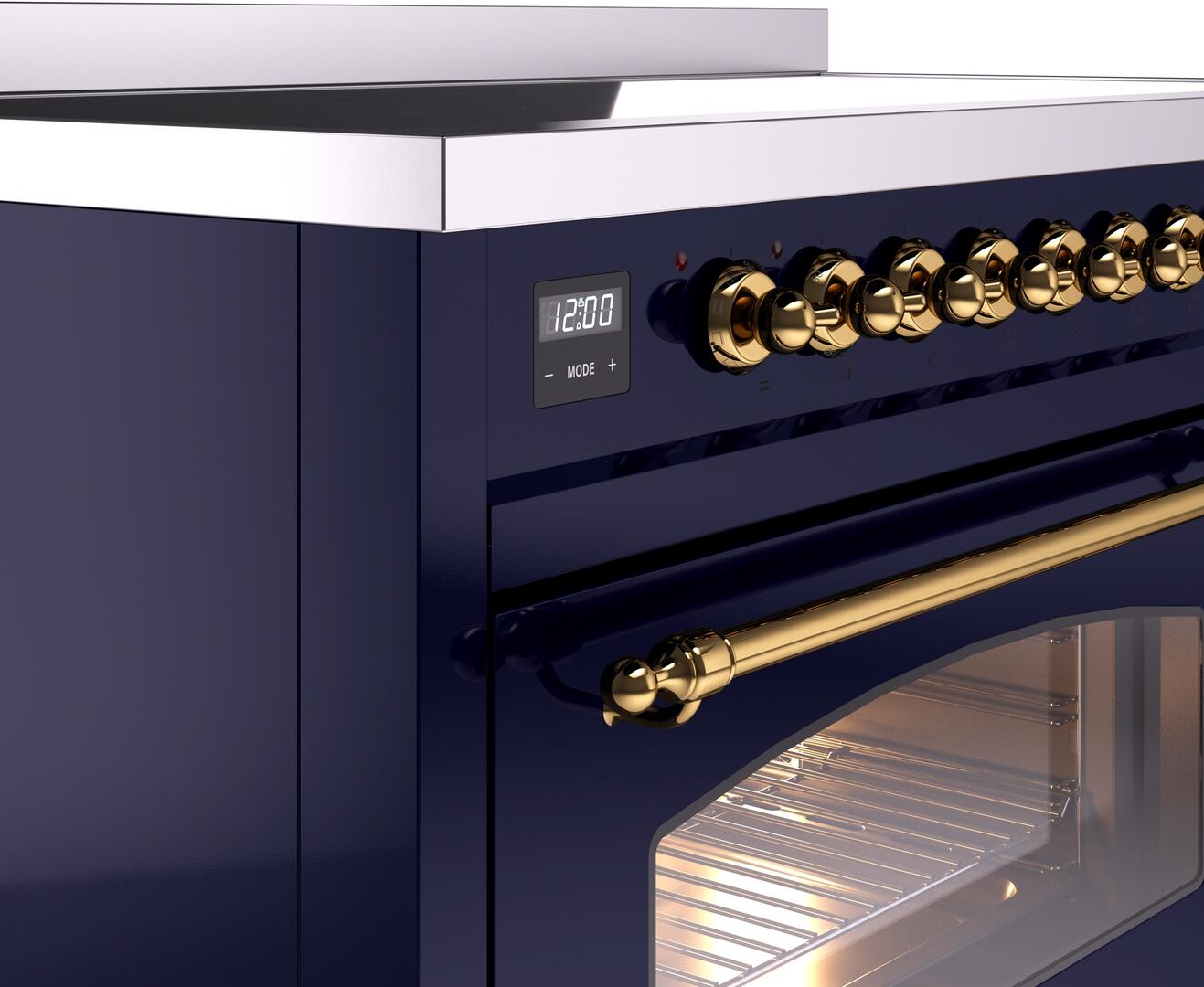 Ilve UPI486NMPMBG Nostalgie Ii 48 Inch Electric Freestanding Range In Blue With Brass Trim