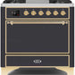 Ilve UM09FDQNS3MGGLP Majestic Ii 36 Inch Dual Fuel Liquid Propane Freestanding Range In Matte Graphite With Brass Trim