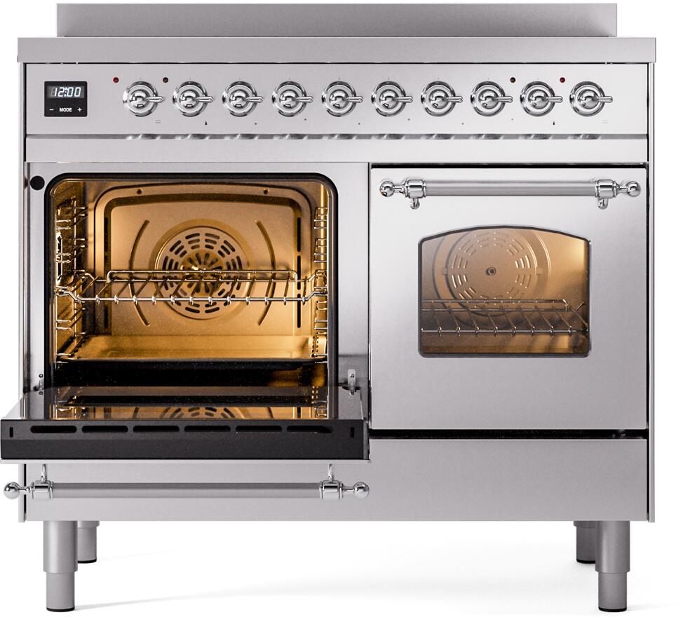 Ilve UPDI406NMPSSC Nostalgie Ii 40 Inch Electric Freestanding Range In Stainless Steel With Chrome Trim