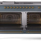 Ilve UP60FSNMPBGG Nostalgie Ii 60 Inch Dual Fuel Natural Gas Freestanding Range In Blue Grey With Brass Trim