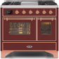 Ilve UMD10FDNS3BUP Majestic Ii 40 Inch Dual Fuel Natural Gas Freestanding Range In Burgundy With Copper Trim