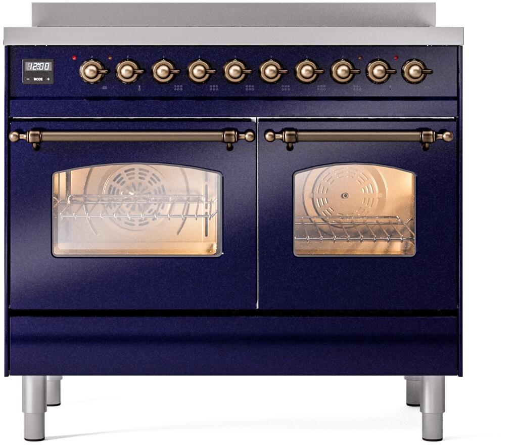 Ilve UPDI406NMPMBB Nostalgie Ii 40 Inch Electric Freestanding Range In Blue With Bronze Trim