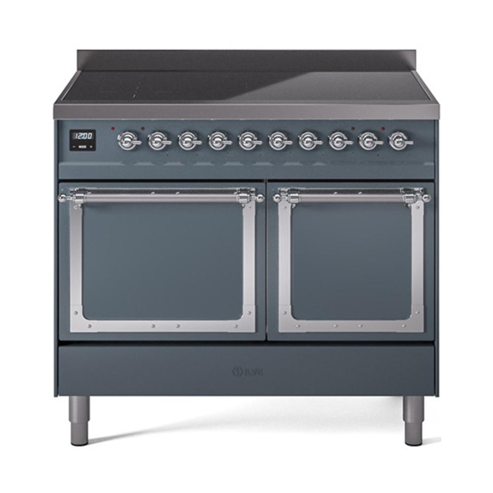 Ilve UNDI406QNMPBGC Ilve Undi406Qnmpbgc Nostalgie Ii Noblesse 40" Induction Range (Solid Door, Blue Grey, Chrome)