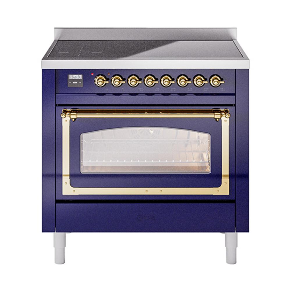 Ilve UNI366NMPMBG Ilve Uni366Nmpmbg Nostalgie Ii Noblesse 36" Induction Range (Triple Glass Door, Midnight Blue, Brass)