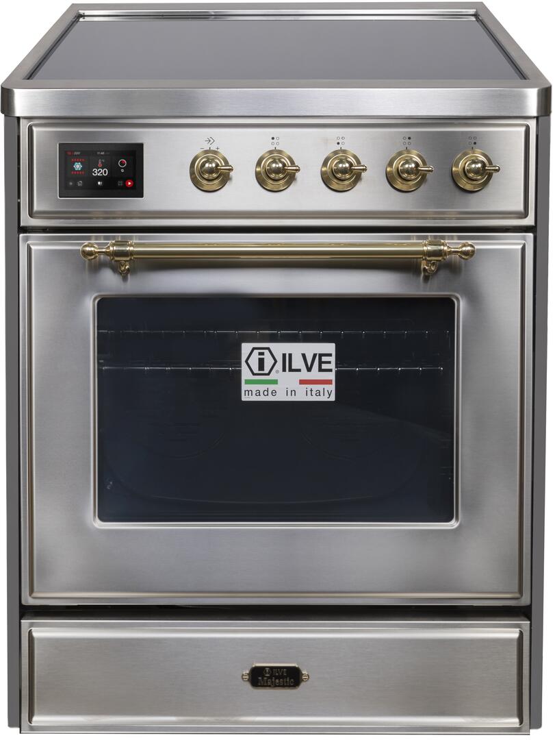 Ilve UMI30NE3SSG Majestic Ii 30 Inch Electric Freestanding Range In Stainless Steel With Brass Trim