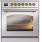 Ilve UP30NMPSSGLP Nostalgie Ii 30 Inch Dual Fuel Liquid Propane Freestanding Range In Stainless Steel With Brass Trim