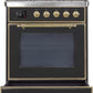 Ilve UM30DNE3BKG Majestic Ii 30 Inch Dual Fuel Natural Gas Freestanding Range In Glossy Black With Brass Trim