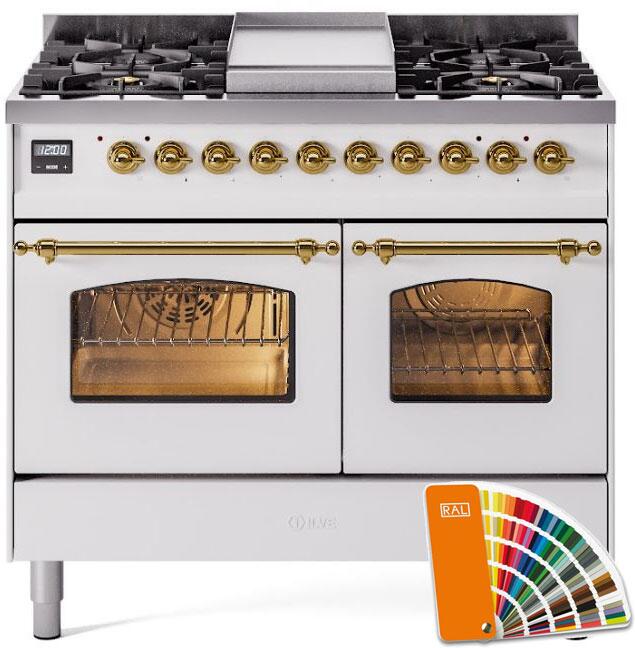 Ilve UPD40FNMPRAG Nostalgie Ii 40 Inch Dual Fuel Natural Gas Freestanding Range In Ral Custom Color With Brass Trim