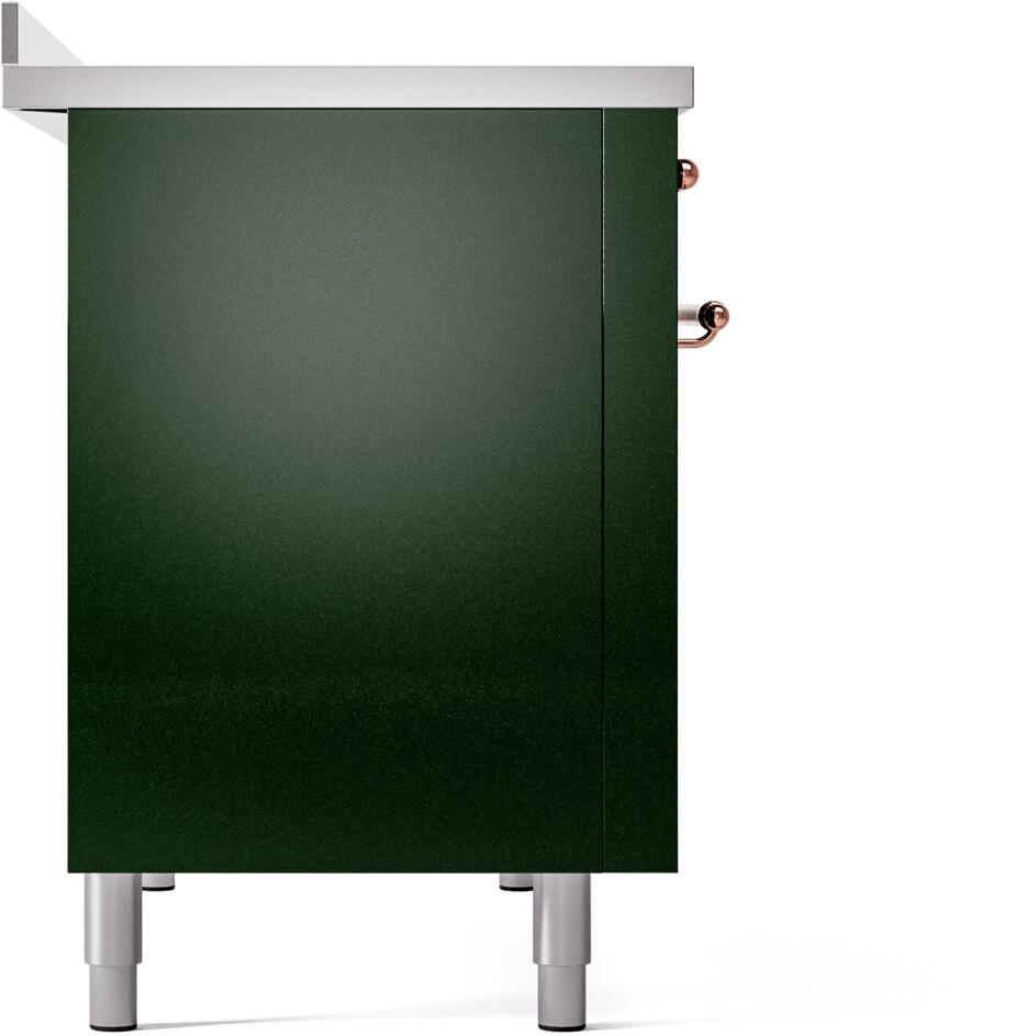 Ilve UPI486NMPEGP Nostalgie Ii 48 Inch Electric Freestanding Range In Emerald Green With Copper Trim