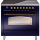 Ilve UPI366NMPMBB Nostalgie Ii 36 Inch Electric Freestanding Range In Blue With Bronze Trim