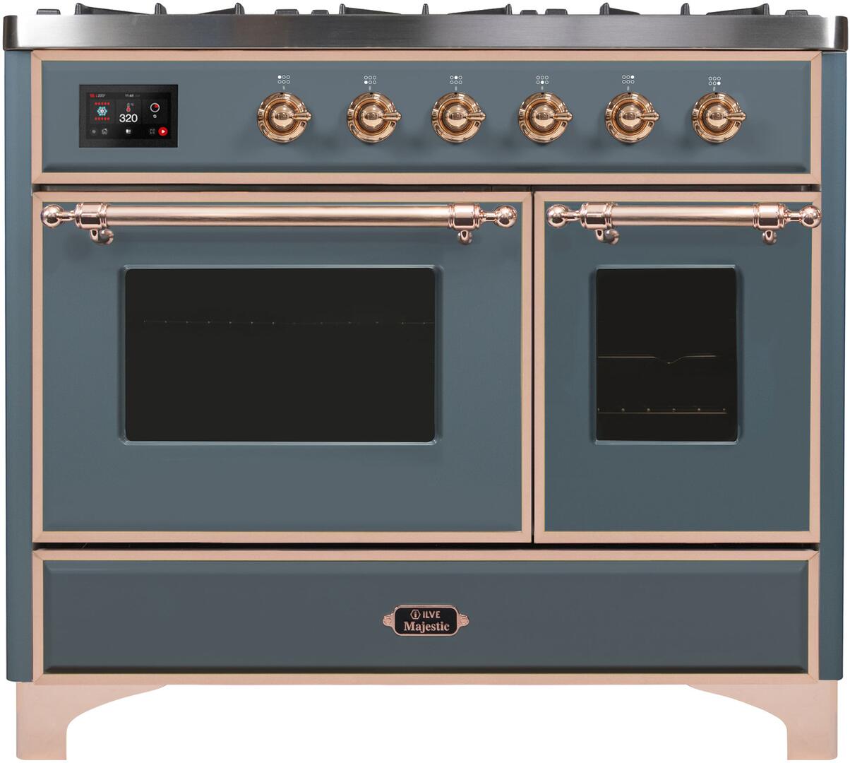 Ilve UMD10FDNS3BGPLP Majestic Ii 40 Inch Dual Fuel Liquid Propane Freestanding Range In Blue Grey With Copper Trim