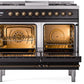 Ilve UPD40FNMPBKBLP Nostalgie Ii 40 Inch Dual Fuel Liquid Propane Freestanding Range In Glossy Black With Bronze Trim