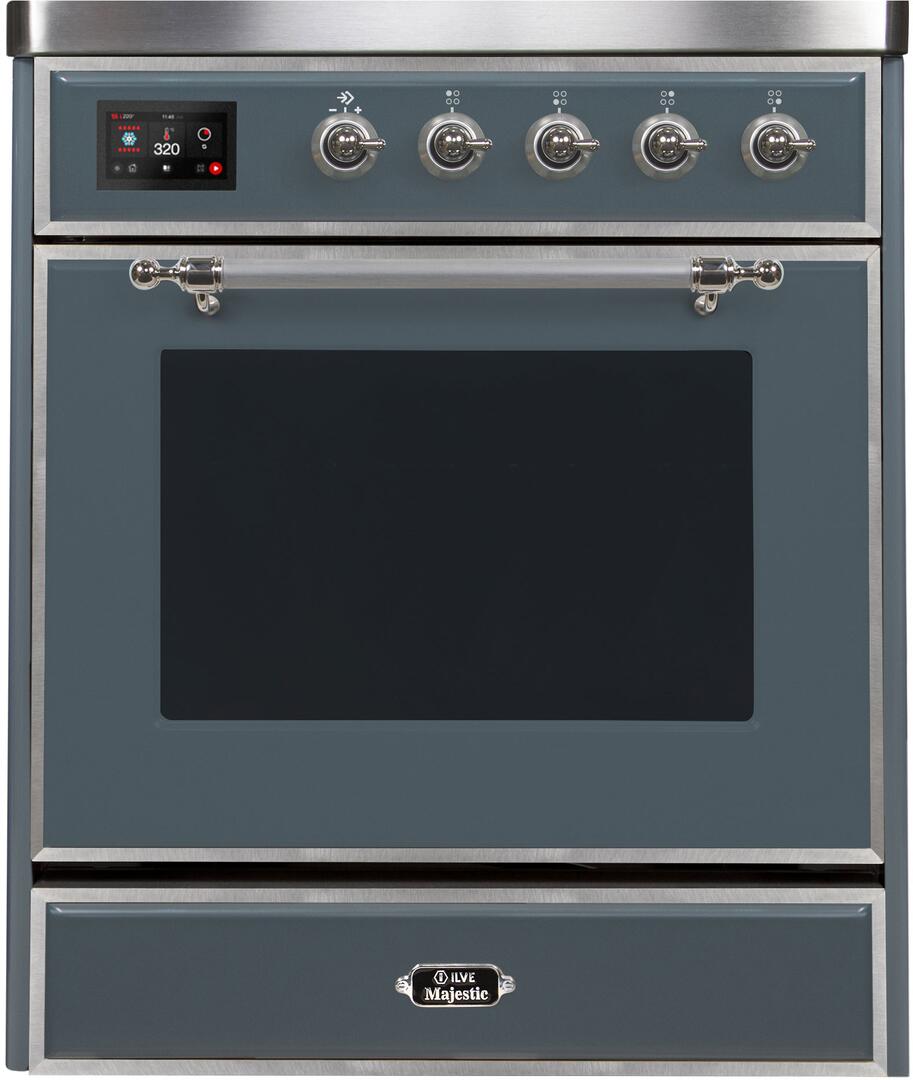 Ilve UMI30NE3BGC Majestic Ii 30 Inch Electric Freestanding Range In Blue Grey With Chrome Trim