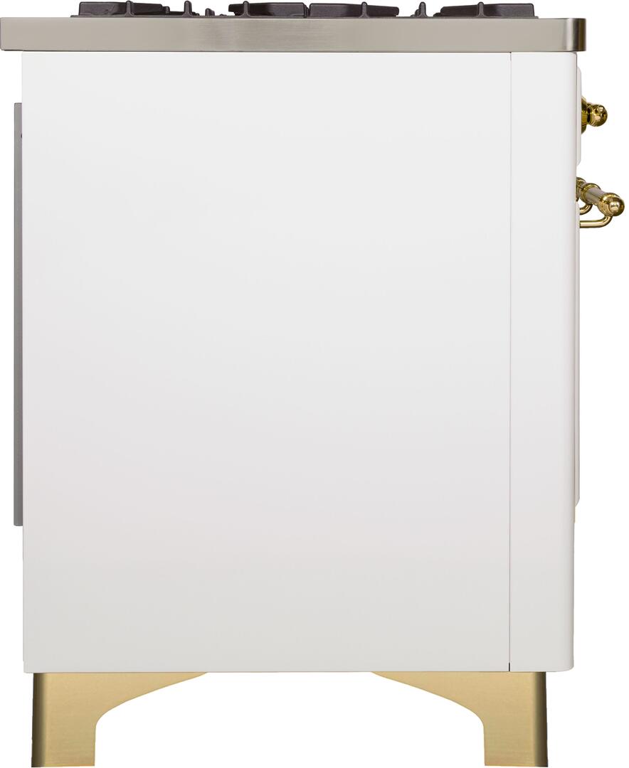 Ilve UMD10FDNS3WHGLP Majestic Ii 40 Inch Dual Fuel Liquid Propane Freestanding Range In White With Brass Trim