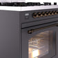 Ilve UP30NMPMGBLP Nostalgie Ii 30 Inch Dual Fuel Liquid Propane Freestanding Range In Matte Graphite With Bronze Trim