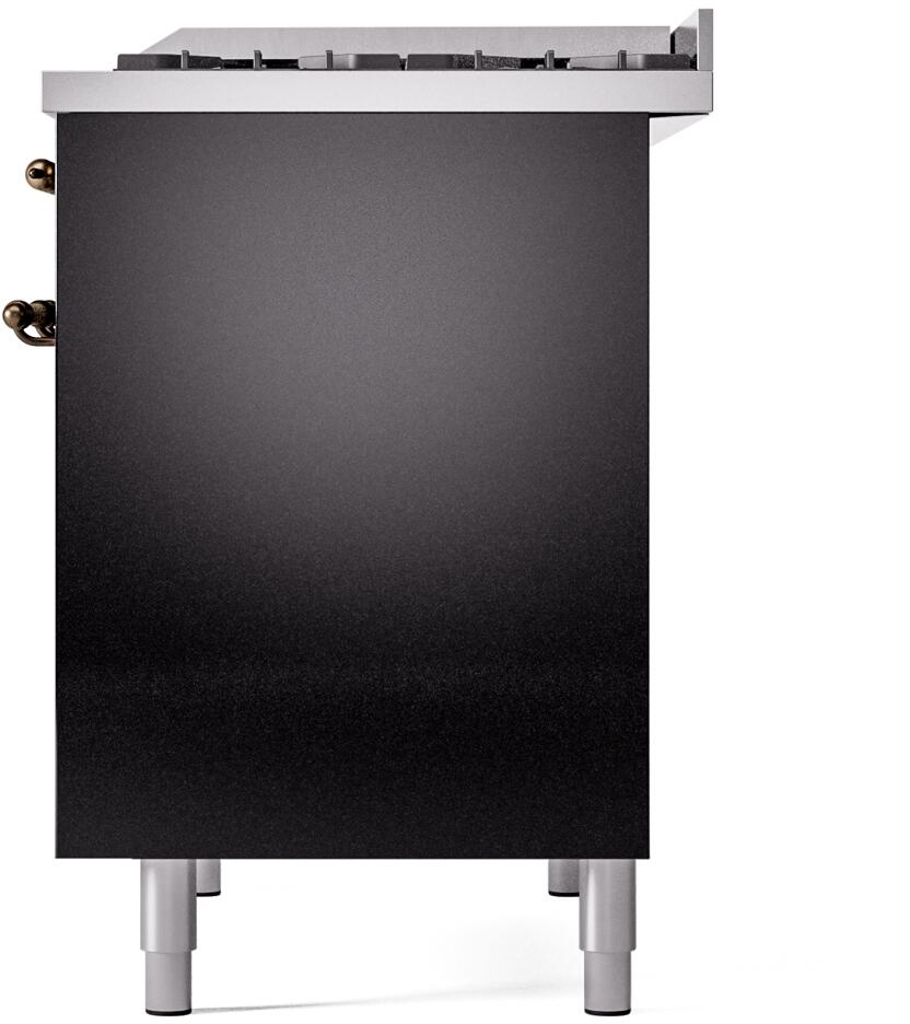 Ilve UPD40FNMPBKBLP Nostalgie Ii 40 Inch Dual Fuel Liquid Propane Freestanding Range In Glossy Black With Bronze Trim