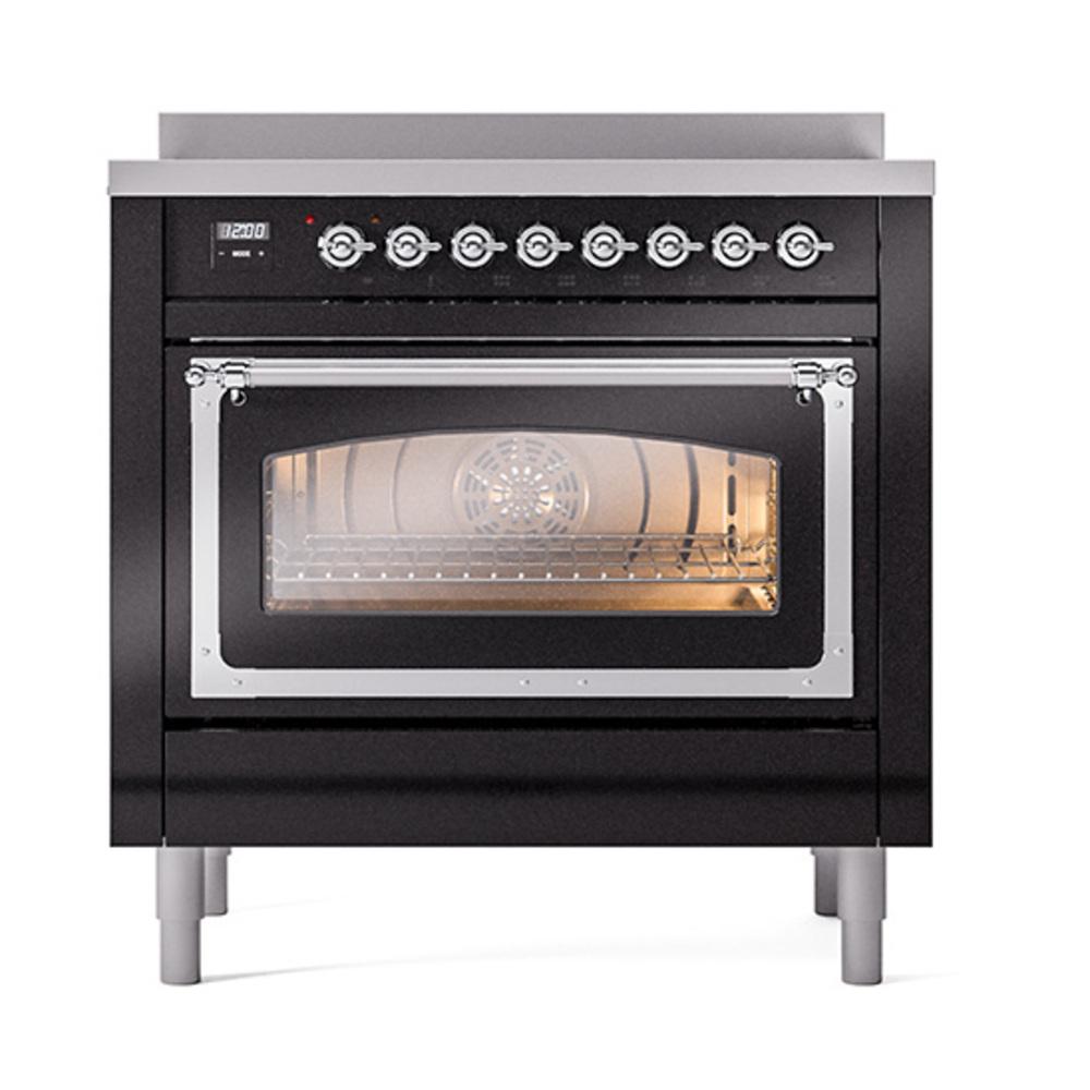 Ilve UNI366NMPBKC Ilve Uni366Nmpbkc Nostalgie Ii Noblesse 36" Induction Range (Triple Glass Door, Glossy Black, Chrome)