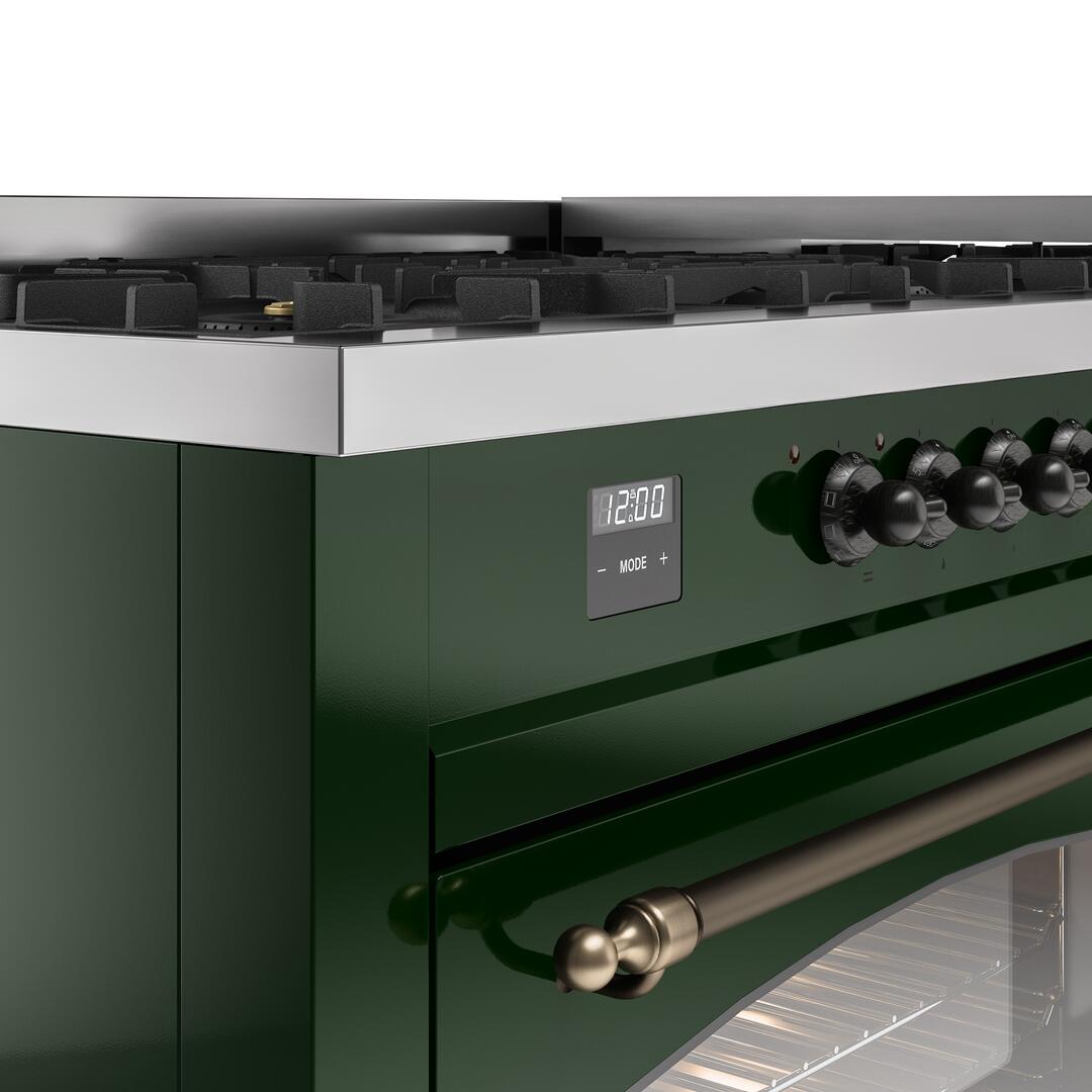 Ilve UP60FNMPEGB Nostalgie Ii 60 Inch Dual Fuel Natural Gas Freestanding Range In Emerald Green With Bronze Trim