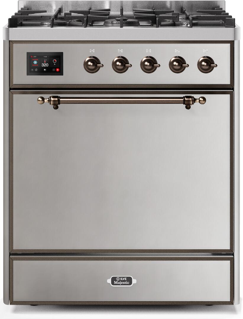 Ilve UM30DQNE3SSB Majestic Ii 30 Inch Dual Fuel Natural Gas Freestanding Range In Stainless Steel With Bronze Trim