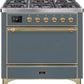 Ilve UM09FDQNS3BGGLP 36 Inch Dual Fuel Liquid Propane Freestanding Range In Blue Grey With Brass Trim