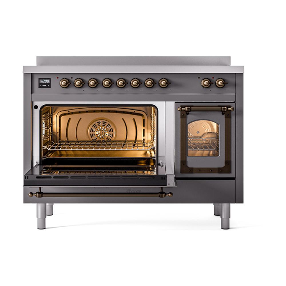 Ilve UNI486NMPMGB Ilve Uni486Nmpmgb Nostalgie Ii Noblesse 48" Induction Range (Triple Glass Door, Graphite Matte, Burnished)