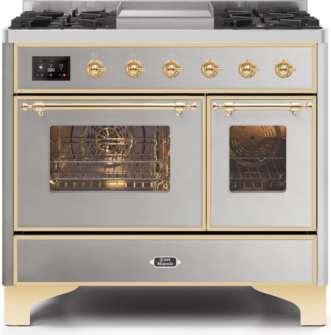 Ilve UMD10FDNS3SSG Majestic Ii 40 Inch Dual Fuel Natural Gas Freestanding Range In Stainless Steel With Brass Trim