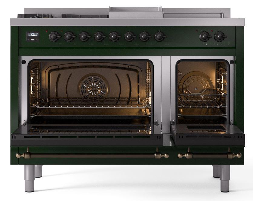 Ilve UP48FSNMPEGBLP Nostalgie Ii 48 Inch Dual Fuel Liquid Propane Freestanding Range In Emerald Green With Bronze Trim