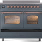 Ilve UPDI406NMPBGP Nostalgie Ii 40 Inch Electric Freestanding Range In Blue Grey With Copper Trim