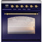 Ilve UPI304NMPMBG Nostalgie Ii 30 Inch Electric Freestanding Range In Blue With Brass Trim