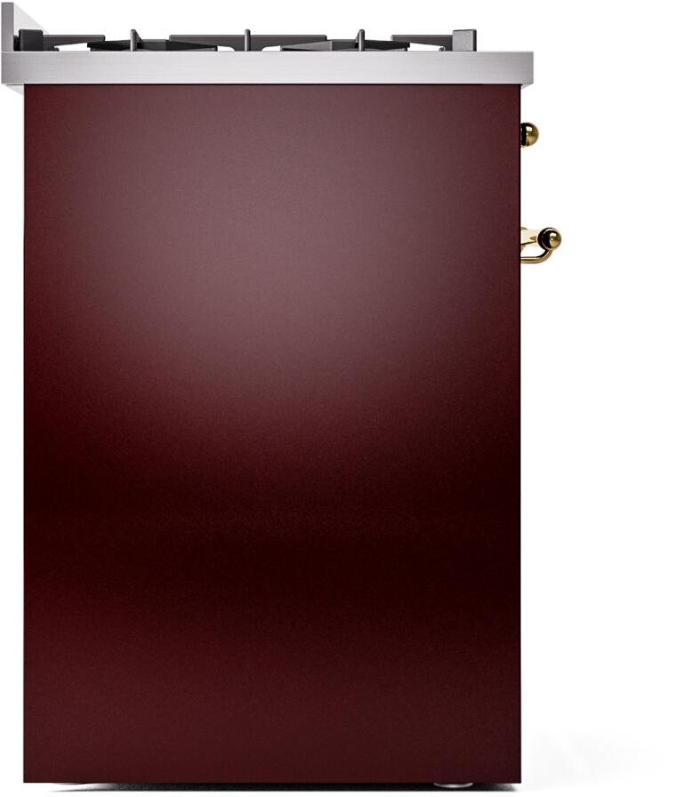 Ilve UP30NMPBUGLP Nostalgie Ii 30 Inch Dual Fuel Liquid Propane Freestanding Range In Burgundy With Brass Trim