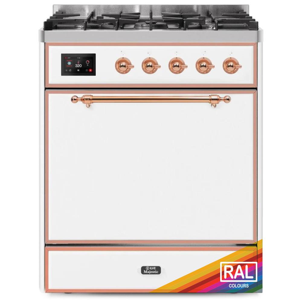 Ilve UM30DQNE3RAP Ilve Majestic Ii 30 Um30Dqne3Rap Freestanding Dual Fuel Range With 5 Sealed Burners Single Oven With Solid Door In Ral Color With Copper Knobs